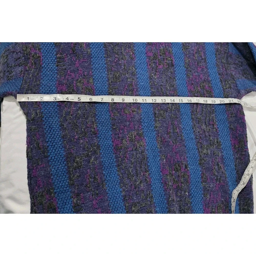 Vintage Mens Cosby Sweater Size XL Purple Blue Knit Retro Striped‎ Crew Neck